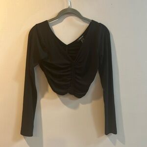 Publik Black Long-Sleeved Ruched Crop Top Size Small